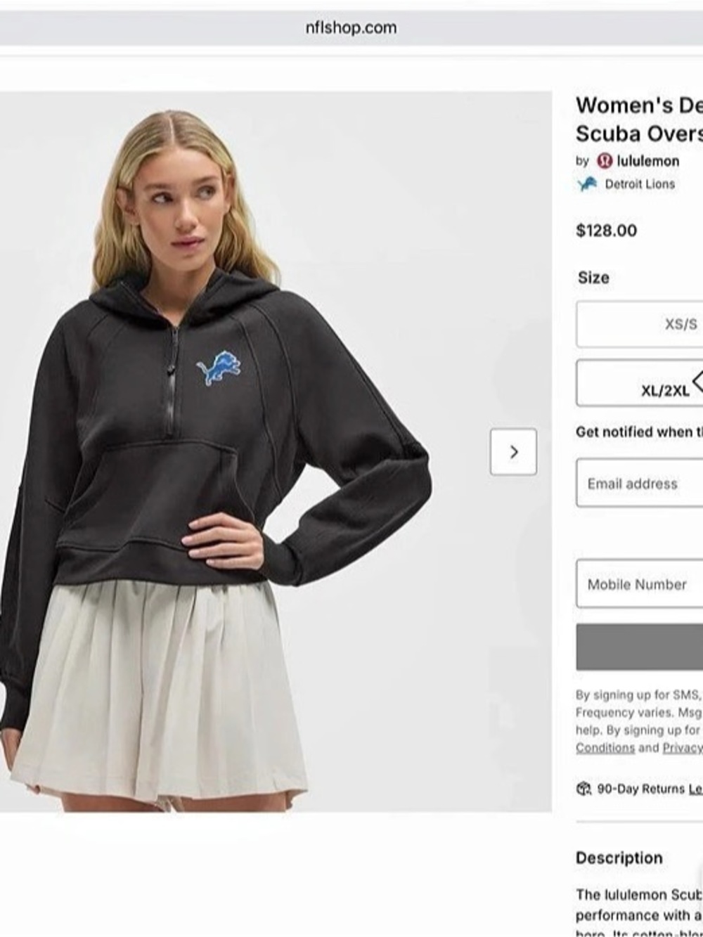 Lululemon Detroit Lions Lululemon Black Scuba Oversized Half-Zip Hoodie Black